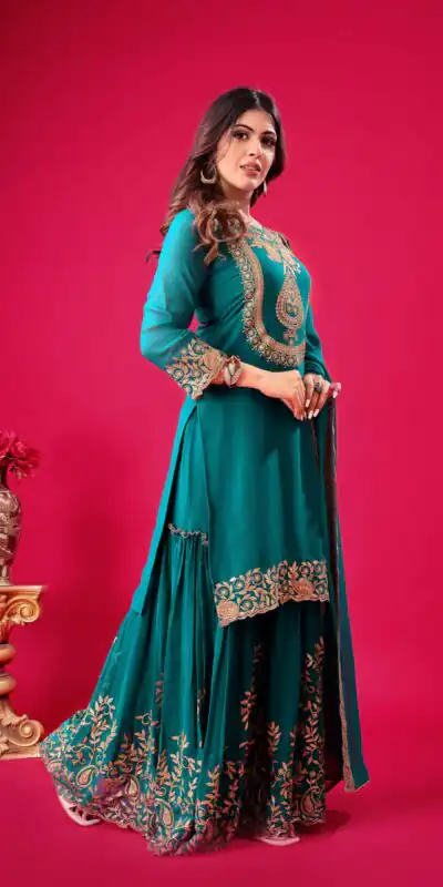 SRK 5242 Blue Faux Georgette Embroidery Sequence Work Salwar Suit  Casual, Wedding, Party, Festive, Events Etc.4-6 Working Days@ 2099/-only | Jump Suits, Salwar suit, Designer Suits, Casual Suits, Creative suits, Palazzo Suits, Party Wear Suits, Patiala Suits, Straight Suits