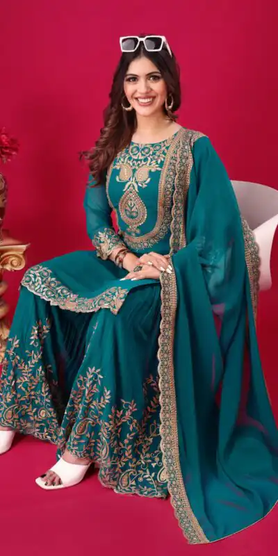 SRK 5242 Blue Faux Georgette Embroidery Sequence Work Salwar Suit  Casual, Wedding, Party, Festive, Events Etc.4-6 Working Days@ 2099/-only | Jump Suits, Salwar suit, Designer Suits, Casual Suits, Creative suits, Palazzo Suits, Party Wear Suits, Patiala Suits, Straight Suits