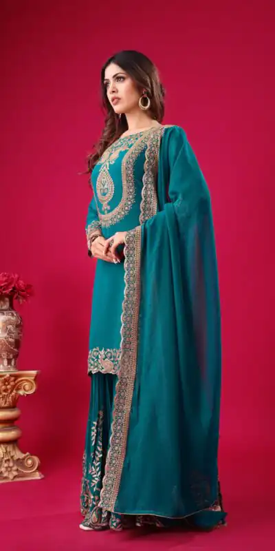 SRK 5242 Blue Faux Georgette Embroidery Sequence Work Salwar Suit  Casual, Wedding, Party, Festive, Events Etc.4-6 Working Days@ 2099/-only | Jump Suits, Salwar suit, Designer Suits, Casual Suits, Creative suits, Palazzo Suits, Party Wear Suits, Patiala Suits, Straight Suits