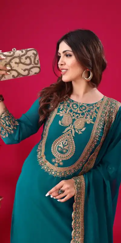 SRK 5242 Blue Faux Georgette Embroidery Sequence Work Salwar Suit  Casual, Wedding, Party, Festive, Events Etc.4-6 Working Days@ 2099/-only | Jump Suits, Salwar suit, Designer Suits, Casual Suits, Creative suits, Palazzo Suits, Party Wear Suits, Patiala Suits, Straight Suits