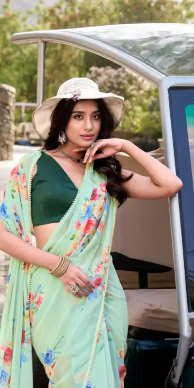 YNF 7041 Light Pista Color Weightless Marble Floral Printed Saree Casual, Wedding, Festive, Events . Expected Delivery  4-6 Working Days @1549/- only                                                                                                                                           | Sarees, Bollywood Sarees, Creative Sarees, Designer Sarees, Embroidered Sarees, Ethnic Saree, Modern Digital sarees, Party Wear Sarees