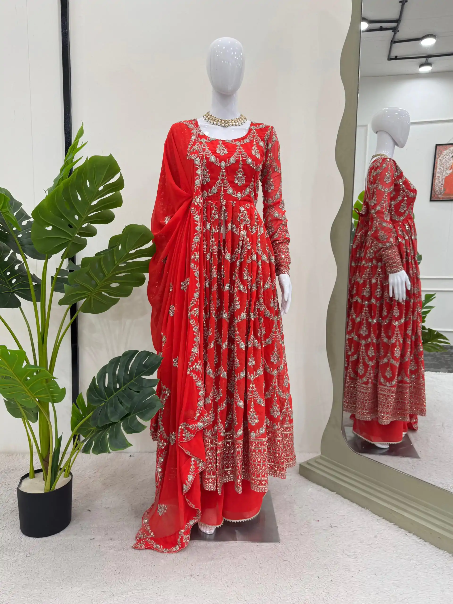 RTC 5806 Red Color Georgette Thread Sequence Work Salwar Suit Casual, Wedding, Festive, Events . Expected Delivery  4-6 Working Days @2249/- only      | Jump Suits, Salwar suit, Designer Suits, Casual Suits, Creative suits, Palazzo Suits, Party Wear Suits, Patiala Suits, Straight Suits