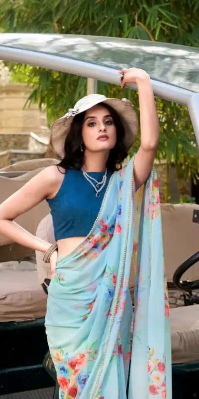 YNF 7041 Sky blue Color Weightless Marble Floral Printed Saree Casual, Wedding, Festive, Events . Expected Delivery  4-6 Working Days @1549/- only                                                                                                                                         | Sarees, Bollywood Sarees, Creative Sarees, Designer Sarees, Embroidered Sarees, Ethnic Saree, Modern Digital sarees, Party Wear Sarees