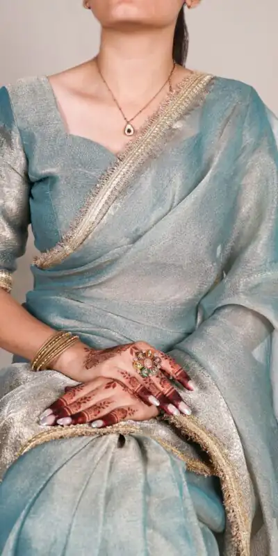 YNF 7114 Blue Color Tissue Shimmer Zari Weaving Work Saree Casual, Wedding, Festive, Events . Expected Delivery  4-6 Working Days @1699/- only                                                                                                                   | Sarees, Bollywood Sarees, Creative Sarees, Designer Sarees, Embroidered Sarees, Ethnic Saree, Modern Digital sarees, Party Wear Sarees