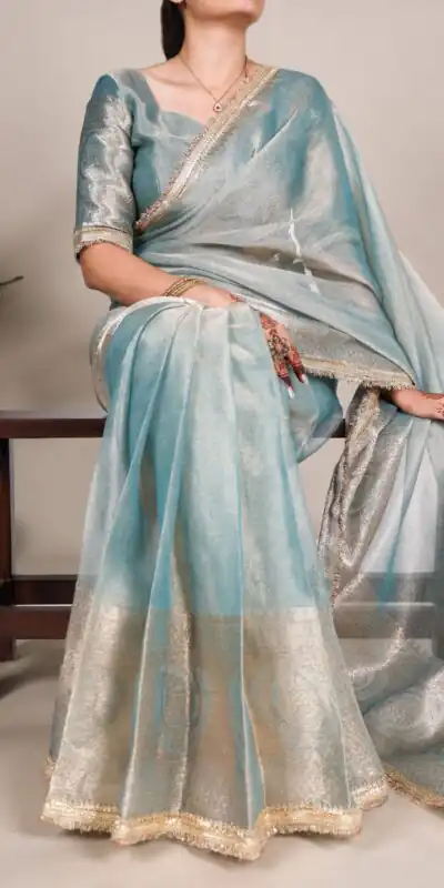 YNF 7114 Blue Color Tissue Shimmer Zari Weaving Work Saree Casual, Wedding, Festive, Events . Expected Delivery  4-6 Working Days @1699/- only                                                                                                                   | Sarees, Bollywood Sarees, Creative Sarees, Designer Sarees, Embroidered Sarees, Ethnic Saree, Modern Digital sarees, Party Wear Sarees