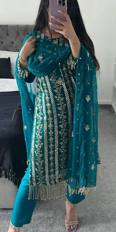 ND 5001 Blue Color Chinon Silk With Embroidery Work Salwar Suit Casual, Wedding, Party, Festive, Events Etc.4-6 Working Days@ 1899/-only | Jump Suits, Salwar suit, Designer Suits, Casual Suits, Creative suits, Palazzo Suits, Party Wear Suits, Patiala Suits, Straight Suits