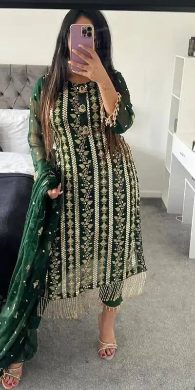 ND 5001 Green Color Chinon Silk With Embroidery Work Salwar Suit Casual, Wedding, Party, Festive, Events Etc.4-6 Working Days@ 1899/-only | Jump Suits, Salwar suit, Designer Suits, Casual Suits, Creative suits, Palazzo Suits, Party Wear Suits, Patiala Suits, Straight Suits
