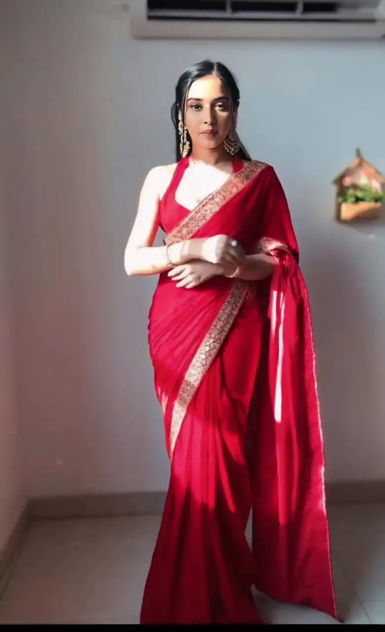 SC 233 Red Velvet Color Pure 9000 Velvet With Embroidery Lace Border Saree Casual, Wedding, Festive, Events . Expected Delivery  4-6 Working Days @1999/- | Sarees, Bollywood Sarees, Creative Sarees, Designer Sarees, Embroidered Sarees, Ethnic Saree, Modern Digital sarees, Party Wear Sarees