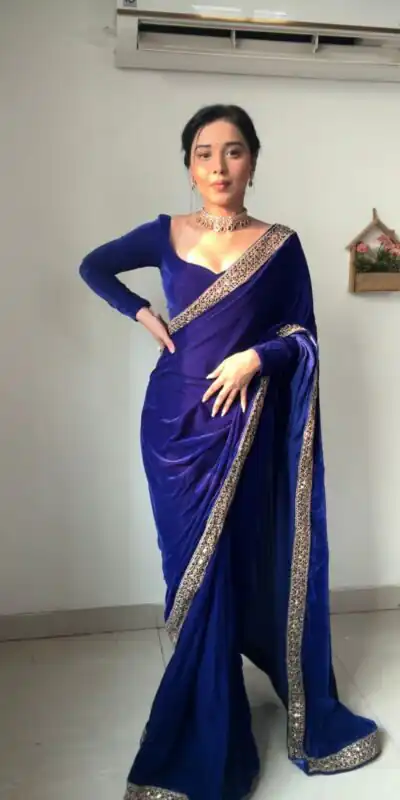 SC 233 Royal Blue Velvet Color Pure 9000 Velvet With Embroidery Lace Border Saree , Wedding, Festive, Events . Expected Delivery  4-6 Working Days @1999 | Sarees, Bollywood Sarees, Creative Sarees, Designer Sarees, Embroidered Sarees, Ethnic Saree, Modern Digital sarees, Party Wear Sarees