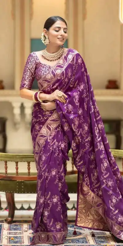 MB 494 Dark Purple Color Soft Litchi Silk All Over Weaving Saree Casual, Wedding, Festive, Events . Expected Delivery  4-6 Working Days @1199/- only                                                                                                                                             | Sarees, Bollywood Sarees, Creative Sarees, Designer Sarees, Embroidered Sarees, Ethnic Saree, Modern Digital sarees, Party Wear Sarees