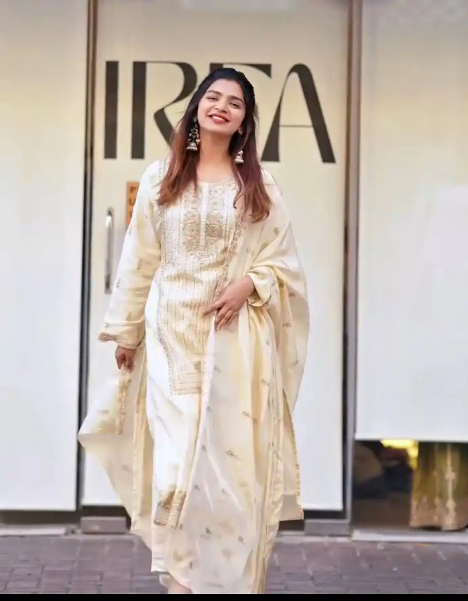 VLM 268 Half White Color Georgette With Embroidery Work Salwar Suit Casual, Wedding, Festive, Events . Expected Delivery  4-6 Working Days @2099/- only      | Jump Suits, Salwar suit, Designer Suits, Casual Suits, Creative suits, Palazzo Suits, Party Wear Suits, Patiala Suits, Straight Suits