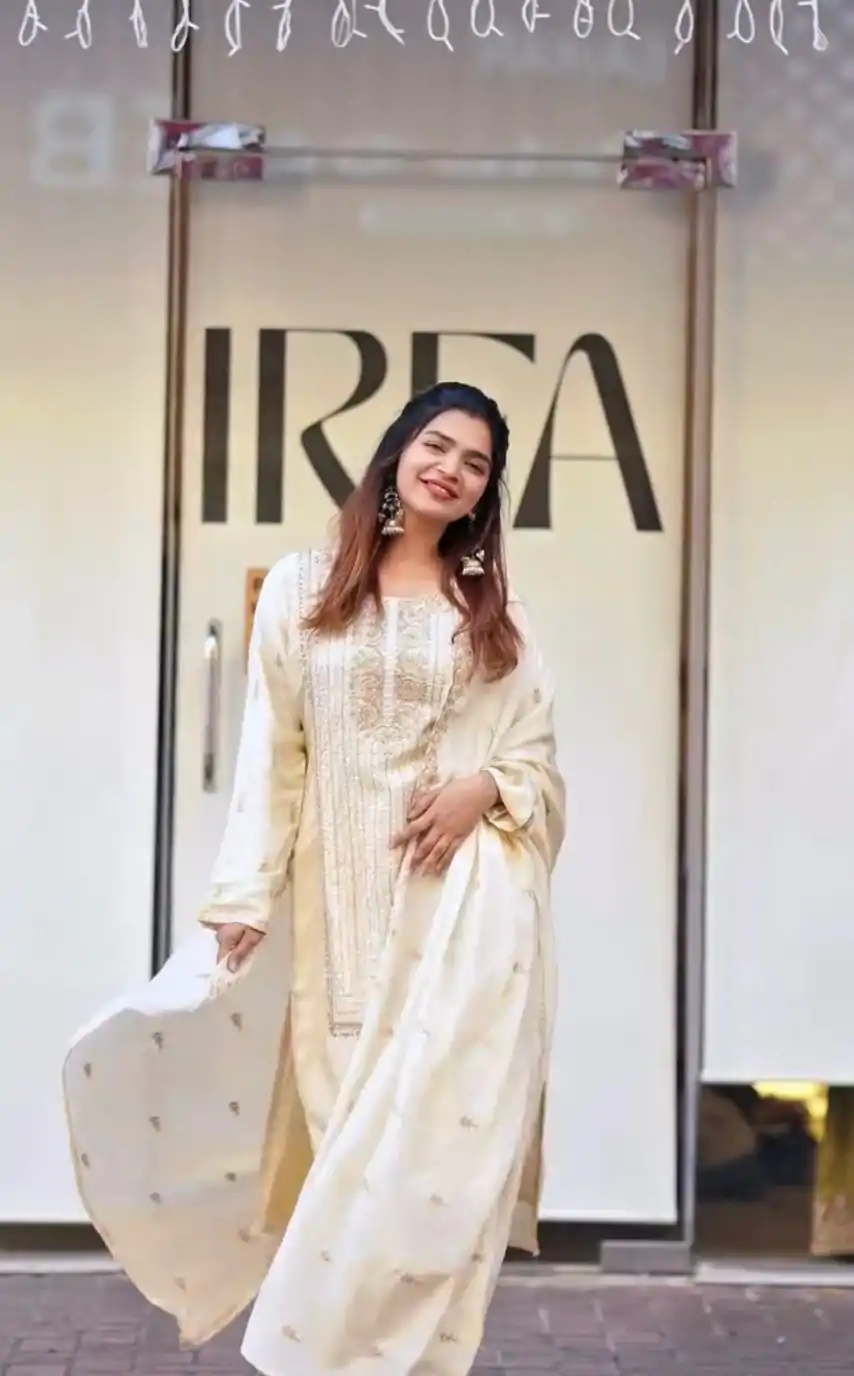 VLM 268 Half White Color Georgette With Embroidery Work Salwar Suit Casual, Wedding, Festive, Events . Expected Delivery  4-6 Working Days @2099/- only      | Jump Suits, Salwar suit, Designer Suits, Casual Suits, Creative suits, Palazzo Suits, Party Wear Suits, Patiala Suits, Straight Suits