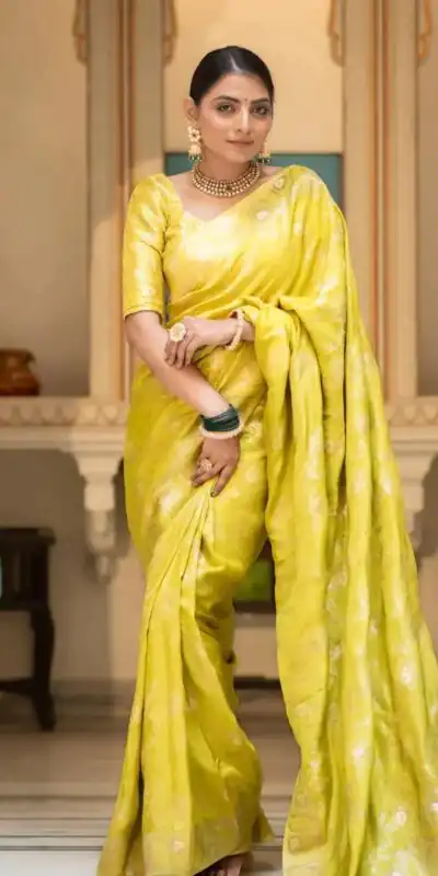 MB 494 Lemon Yellow Color Soft Litchi Silk All Over Weaving Saree Casual, Wedding, Festive, Events . Expected Delivery  4-6 Working Days @1199/- only                                                                                                                                             | Sarees, Bollywood Sarees, Creative Sarees, Designer Sarees, Embroidered Sarees, Ethnic Saree, Modern Digital sarees, Party Wear Sarees