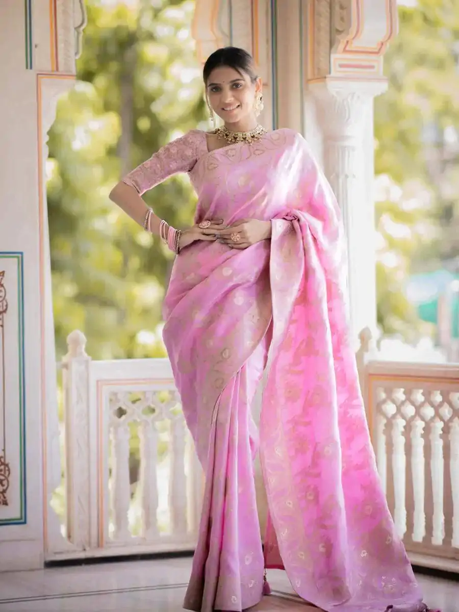 MB 494 Light Pink Color Soft Litchi Silk All Over Weaving Saree Casual, Wedding, Festive, Events . Expected Delivery  4-6 Working Days @1199/- only                                                                                                                                             | Sarees, Bollywood Sarees, Creative Sarees, Designer Sarees, Embroidered Sarees, Ethnic Saree, Modern Digital sarees, Party Wear Sarees