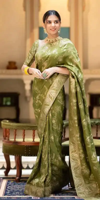 MB 494 Mehandi Color Soft Litchi Silk All Over Weaving Saree Casual, Wedding, Festive, Events . Expected Delivery  4-6 Working Days @1199/- only                                                                                                                                             | Sarees, Bollywood Sarees, Creative Sarees, Designer Sarees, Embroidered Sarees, Ethnic Saree, Modern Digital sarees, Party Wear Sarees