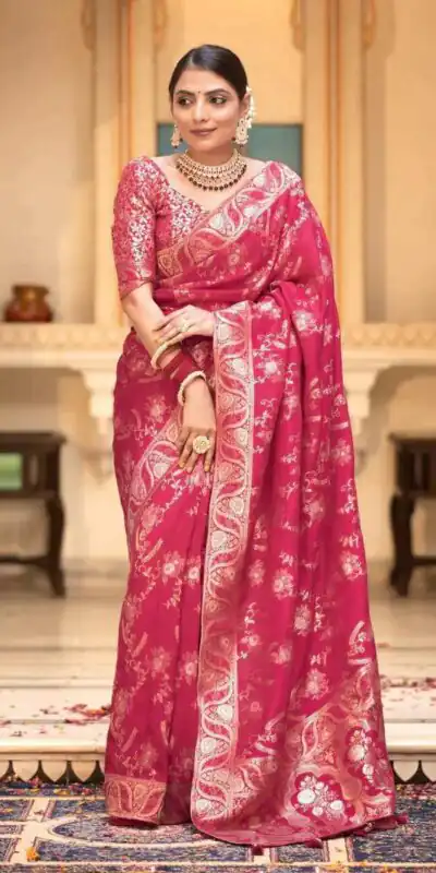 MB 494 Rani Pink Color Soft Litchi Silk All Over Weaving Saree Casual, Wedding, Festive, Events . Expected Delivery  4-6 Working Days @1199/- only                                                                                                                                             | Sarees, Bollywood Sarees, Creative Sarees, Designer Sarees, Embroidered Sarees, Ethnic Saree, Modern Digital sarees, Party Wear Sarees