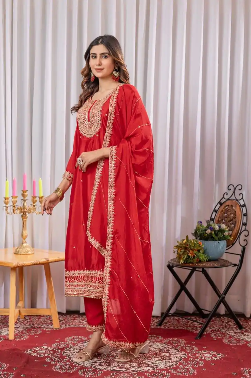 DC G89 Red Color Chinon Thread Sequence Work Salwar Suit Casual, Wedding, Festive, Events . Expected Delivery  4-6 Working Days @1999/- only      | Jump Suits, Salwar suit, Designer Suits, Casual Suits, Creative suits, Palazzo Suits, Party Wear Suits, Patiala Suits, Straight Suits