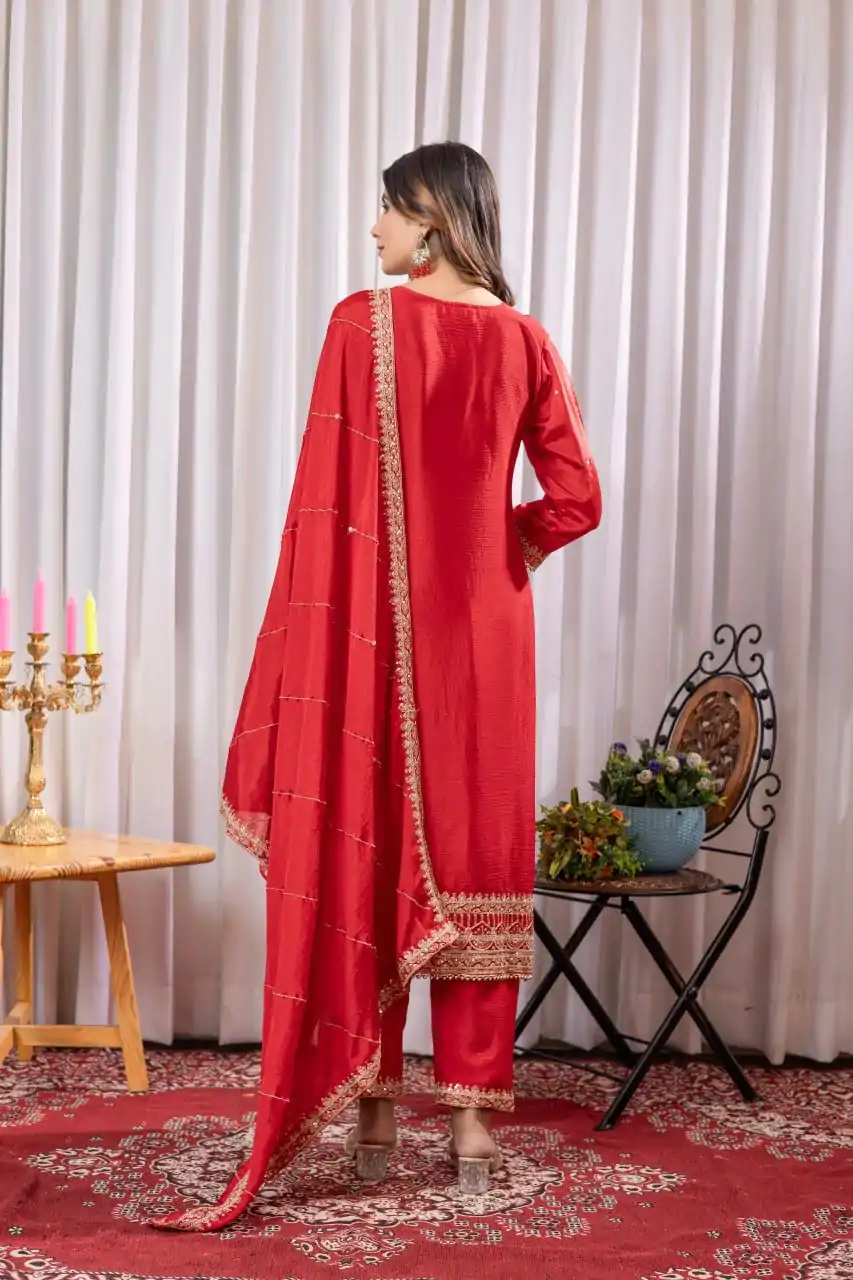 DC G89 Red Color Chinon Thread Sequence Work Salwar Suit Casual, Wedding, Festive, Events . Expected Delivery  4-6 Working Days @1999/- only      | Jump Suits, Salwar suit, Designer Suits, Casual Suits, Creative suits, Palazzo Suits, Party Wear Suits, Patiala Suits, Straight Suits