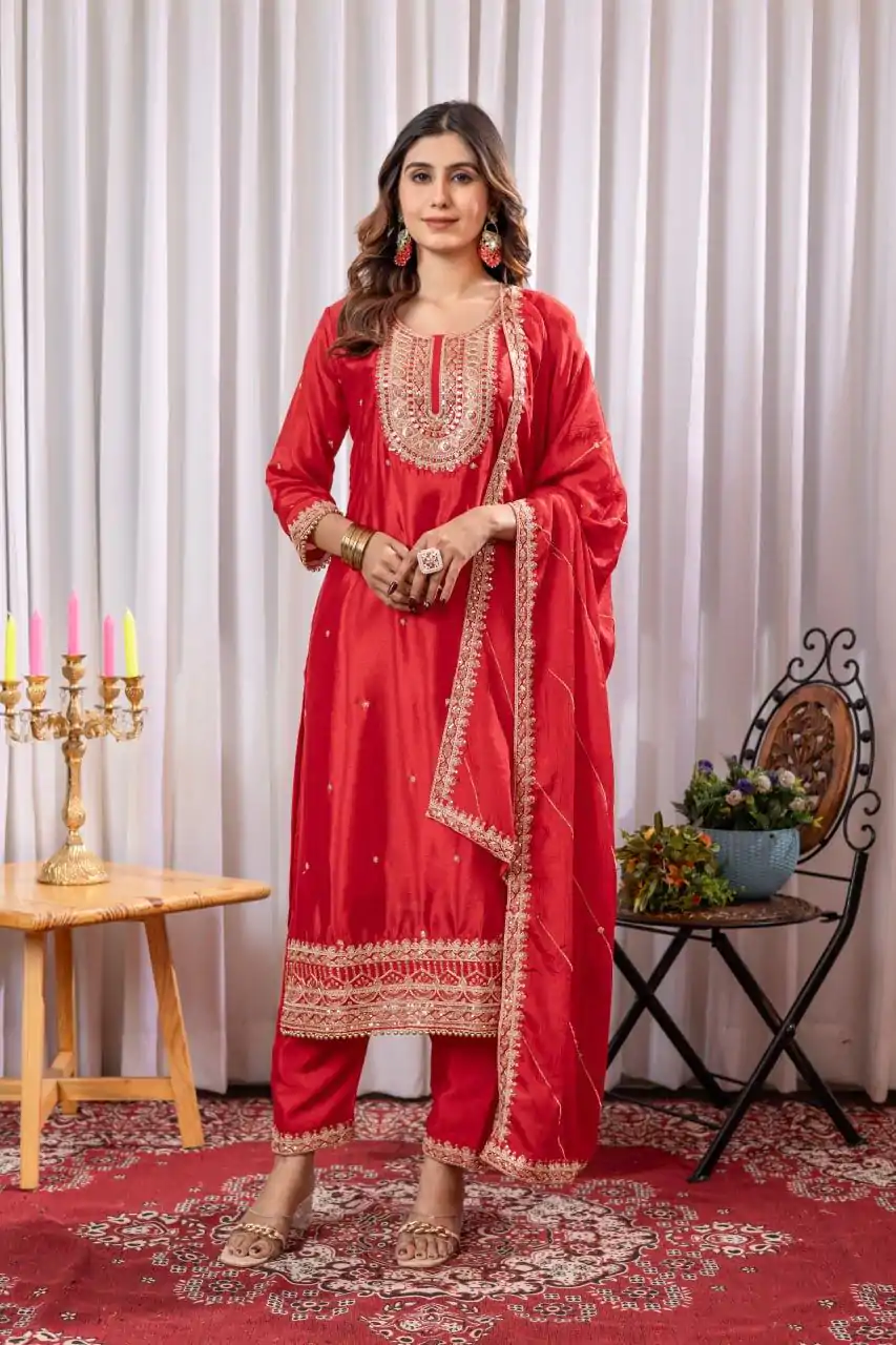 DC G89 Red Color Chinon Thread Sequence Work Salwar Suit Casual, Wedding, Festive, Events . Expected Delivery  4-6 Working Days @1999/- only      | Jump Suits, Salwar suit, Designer Suits, Casual Suits, Creative suits, Palazzo Suits, Party Wear Suits, Patiala Suits, Straight Suits