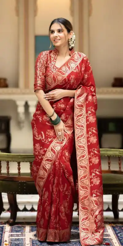 MB 494 Red Color Soft Litchi Silk All Over Weaving Saree Casual, Wedding, Festive, Events . Expected Delivery  4-6 Working Days @1199/- only                                                                                                                                             | Sarees, Bollywood Sarees, Creative Sarees, Designer Sarees, Embroidered Sarees, Ethnic Saree, Modern Digital sarees, Party Wear Sarees