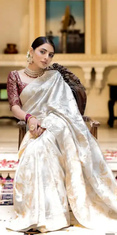 MB 494 White Color Soft Litchi Silk All Over Weaving Saree Casual, Wedding, Festive, Events . Expected Delivery  4-6 Working Days @1199/- only                                                                                                                                             | Sarees, Bollywood Sarees, Creative Sarees, Designer Sarees, Embroidered Sarees, Ethnic Saree, Modern Digital sarees, Party Wear Sarees