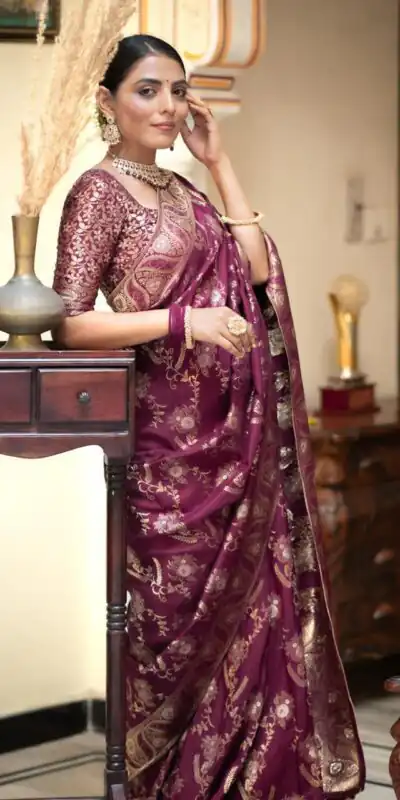 MB 494 Wine Color Soft Litchi Silk All Over Weaving Saree Casual, Wedding, Festive, Events . Expected Delivery  4-6 Working Days @1199/- only                                                                                                                                             | Sarees, Bollywood Sarees, Creative Sarees, Designer Sarees, Embroidered Sarees, Ethnic Saree, Modern Digital sarees, Party Wear Sarees
