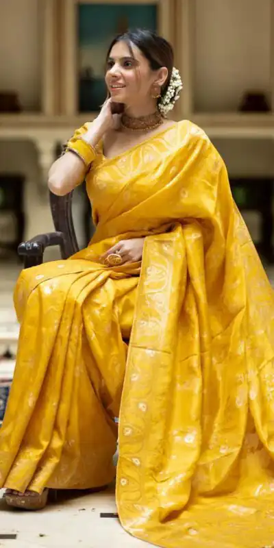 MB 494 Yellow Color Soft Litchi Silk All Over Weaving Saree Casual, Wedding, Festive, Events . Expected Delivery  4-6 Working Days @1199/- only                                                                                                                                             | Sarees, Bollywood Sarees, Creative Sarees, Designer Sarees, Embroidered Sarees, Ethnic Saree, Modern Digital sarees, Party Wear Sarees