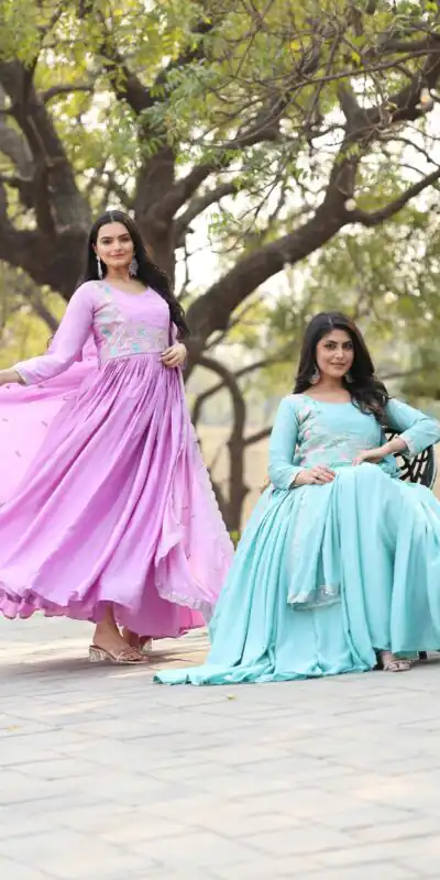 Ram 093 Rama Color Chinon Sequence With Thread Work Gown Casual, Wedding, Party, Festive, Events Etc.4-6 Working Days@ 2049/-only | Gowns, Bollywood Gowns, Creative Gowns, Designer Gowns, Embroidered Gowns, Party Wear Gowns