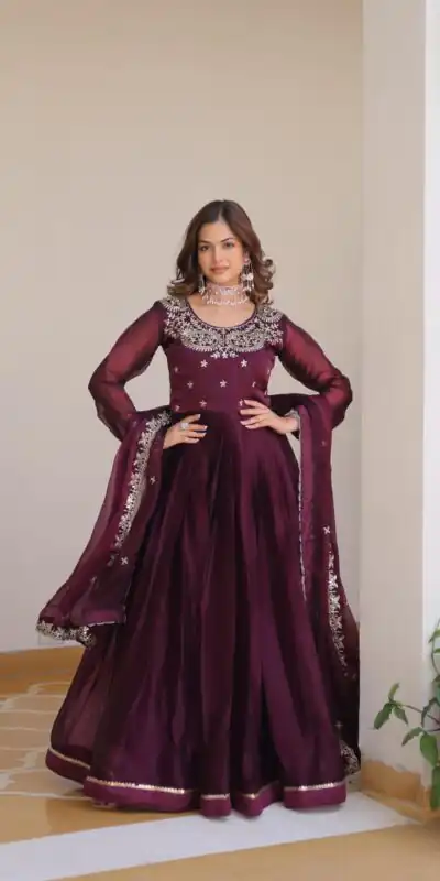 Ram 092 Wine Color Burberry Silk Sequence Work Readmit Less Gown Casual, Wedding, Festive, Events . Expected Delivery  4-6 Working Days @2149/- only      | Gowns, Bollywood Gowns, Creative Gowns, Designer Gowns, Embroidered Gowns, Party Wear Gowns