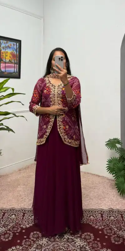 ST 1084 Wine Color Printed Faux Georgette Embroidery Work Salwar Suit Casual, Wedding, Party, Festive, Events Etc.4-6 Working Days@ 1949/-only | Jump Suits, Salwar suit, Designer Suits, Casual Suits, Creative suits, Palazzo Suits, Party Wear Suits, Patiala Suits, Straight Suits