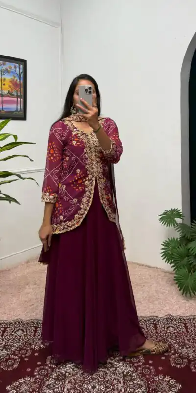 ST 1084 Wine Color Printed Faux Georgette Embroidery Work Salwar Suit Casual, Wedding, Party, Festive, Events Etc.4-6 Working Days@ 1949/-only | Jump Suits, Salwar suit, Designer Suits, Casual Suits, Creative suits, Palazzo Suits, Party Wear Suits, Patiala Suits, Straight Suits
