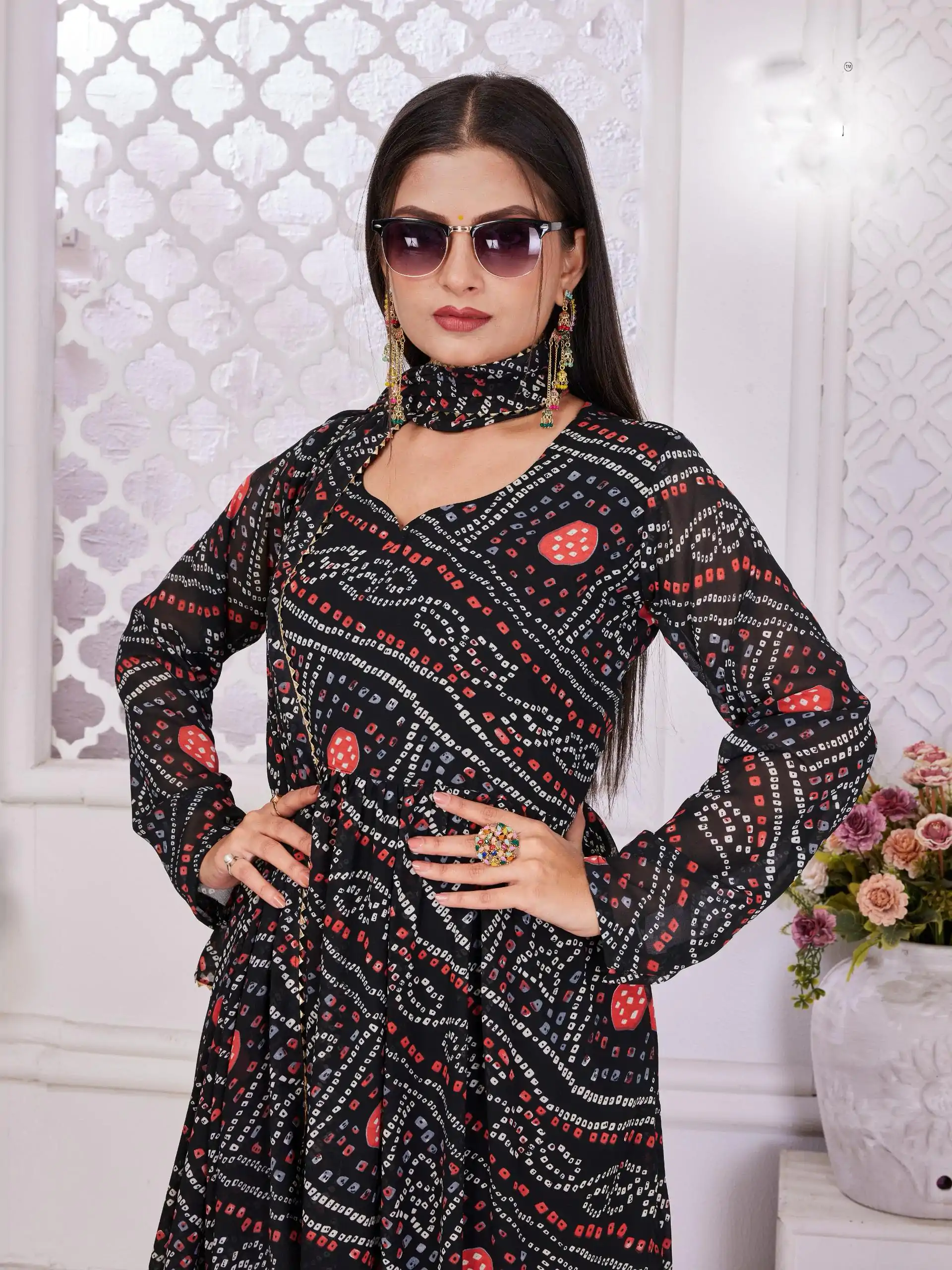 INLI Banno Swag Black Color Georgette Print With Lace Work Gown Casual, Wedding, Festive, Events . Expected Delivery  4-6 Working Days @1699/- only      | Gowns, Bollywood Gowns, Creative Gowns, Designer Gowns, Embroidered Gowns, Party Wear Gowns