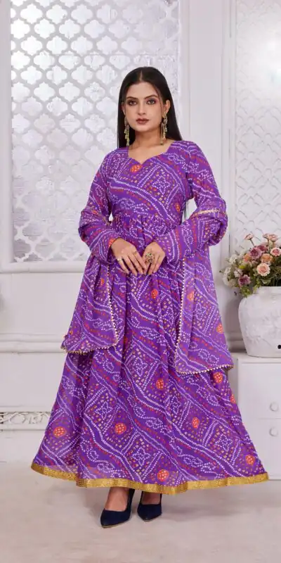 INLI Banno Swag Pink Color Georgette Print With Lace Work Gown Casual, Wedding, Festive, Events . Expected Delivery  4-6 Working Days @1699/- only      | Gowns, Bollywood Gowns, Creative Gowns, Designer Gowns, Embroidered Gowns, Party Wear Gowns