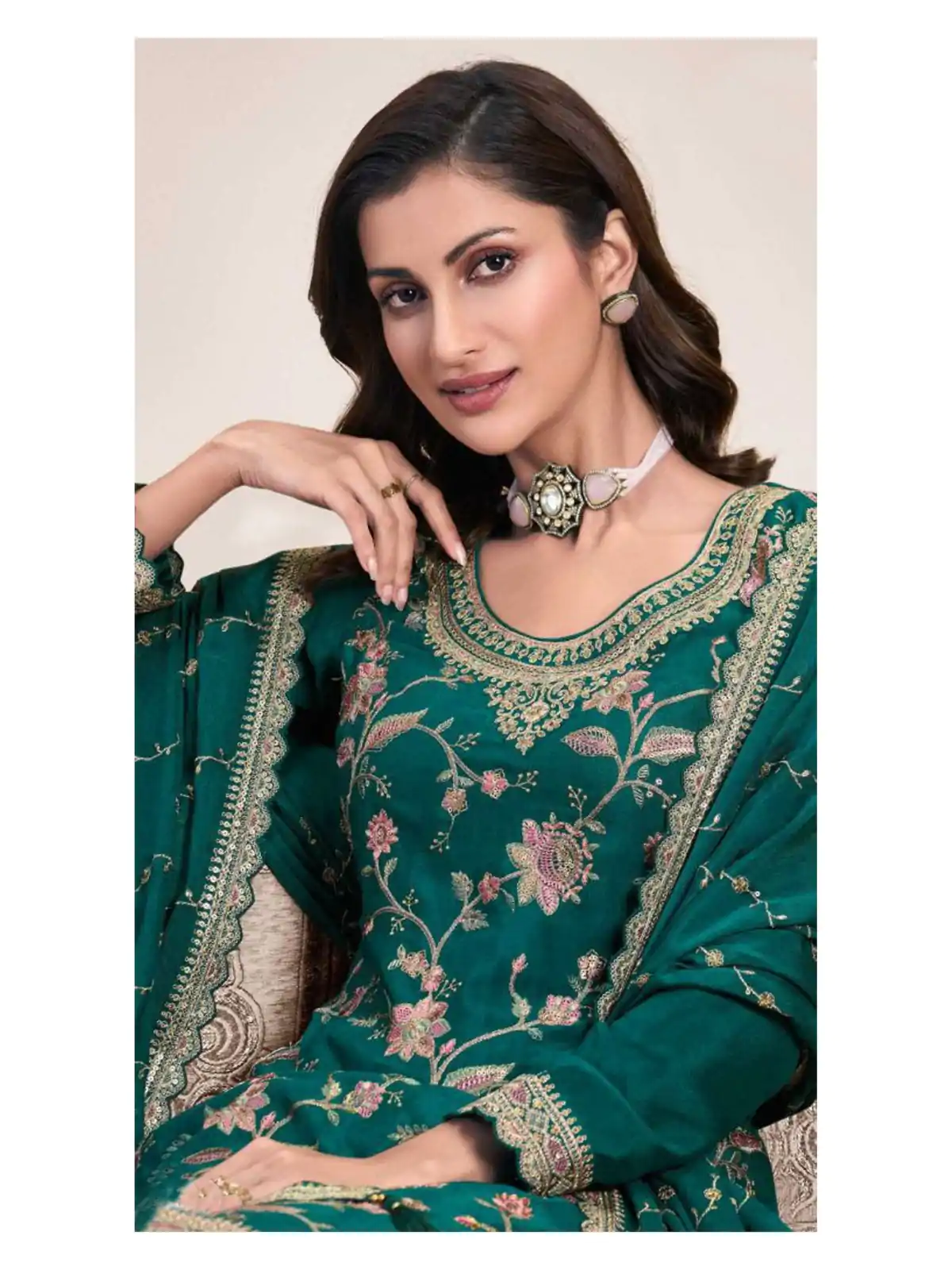 FC 73411 Green Color Chinon Multi Work Salwar Suit Casual, Wedding, Festive, Events . Expected Delivery  4-6 Working Days @2599/- only      | Jump Suits, Salwar suit, Designer Suits, Casual Suits, Creative suits, Palazzo Suits, Party Wear Suits, Patiala Suits, Straight Suits