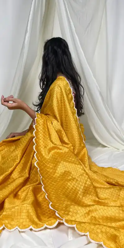 YNF 7706 Yellow Color Gadwall Chex Arce Work Saree Casual, Wedding, Festive, Events . Expected Delivery  4-6 Working Days @1549/- only                                                                                                                                           | Sarees, Bollywood Sarees, Creative Sarees, Designer Sarees, Embroidered Sarees, Ethnic Saree, Modern Digital sarees, Party Wear Sarees