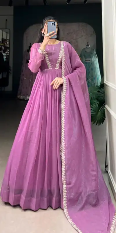 YNF 5500 Purple Color Silver Glory Hotfix Sequins Thread Work Gown Casual, Wedding, Party, Festive, Events Etc. Expected Delivery 4-6 Working Days @1999/- | Gowns, Bollywood Gowns, Creative Gowns, Designer Gowns, Embroidered Gowns, Party Wear Gowns