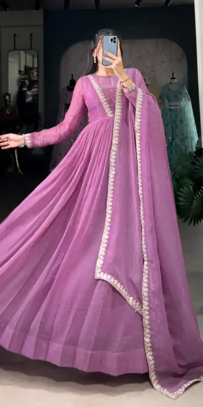YNF 5500 Purple Color Silver Glory Hotfix Sequins Thread Work Gown Casual, Wedding, Party, Festive, Events Etc. Expected Delivery 4-6 Working Days @1999/- | Gowns, Bollywood Gowns, Creative Gowns, Designer Gowns, Embroidered Gowns, Party Wear Gowns