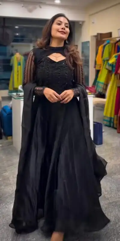 ND 5038 Black Color Jimmy Chu With Sequence Embroidery Work Gown Casual, Wedding, Party, Festive, Events Etc.4-6 Working Days@ 2099/-only | Gowns, Bollywood Gowns, Creative Gowns, Designer Gowns, Embroidered Gowns, Party Wear Gowns