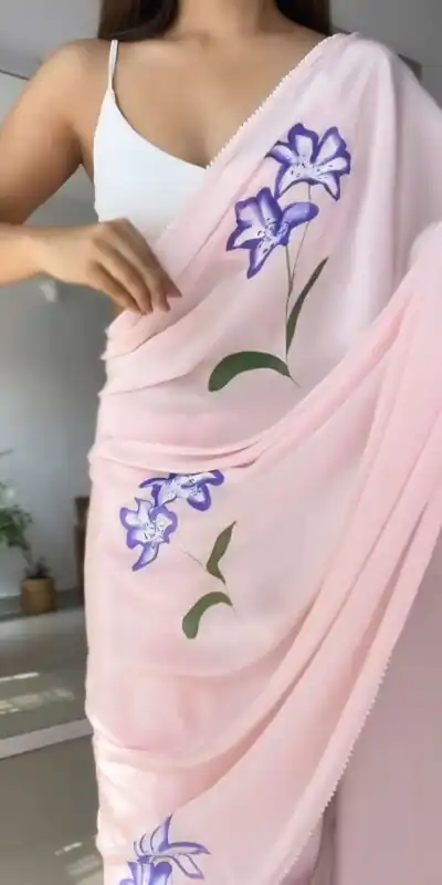 SC 408 Pink Color Pure Soft Georgette Silk Pari Work Saree Casual, Wedding, Festive, Events . Expected Delivery  4-6 Working Days @1599/- only                                                                                                                                           | Sarees, Bollywood Sarees, Creative Sarees, Designer Sarees, Embroidered Sarees, Ethnic Saree, Modern Digital sarees, Party Wear Sarees