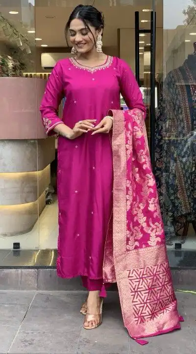 MF 755 Rani pink Color Roman Silk Coding Work Salwar Suit Casual, Wedding, Party, Festive, Events Etc.4-6 Working Days@ 1699/-only | Jump Suits, Salwar suit, Designer Suits, Casual Suits, Creative suits, Palazzo Suits, Party Wear Suits, Patiala Suits, Straight Suits