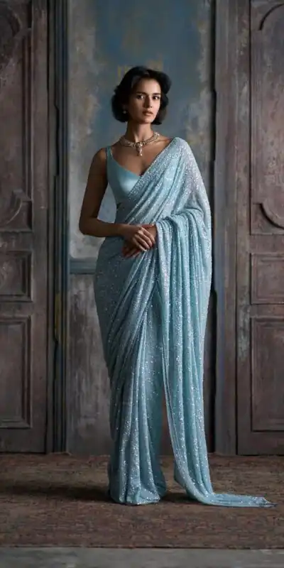 DF 3449Sky Blue Color Georgette Khichdi Sequence Work Saree Casual, Wedding, Festive, Events . Expected Delivery  4-6 Working Days @1899/- only                                                                                                                                           | Sarees, Bollywood Sarees, Creative Sarees, Designer Sarees, Embroidered Sarees, Ethnic Saree, Modern Digital sarees, Party Wear Sarees