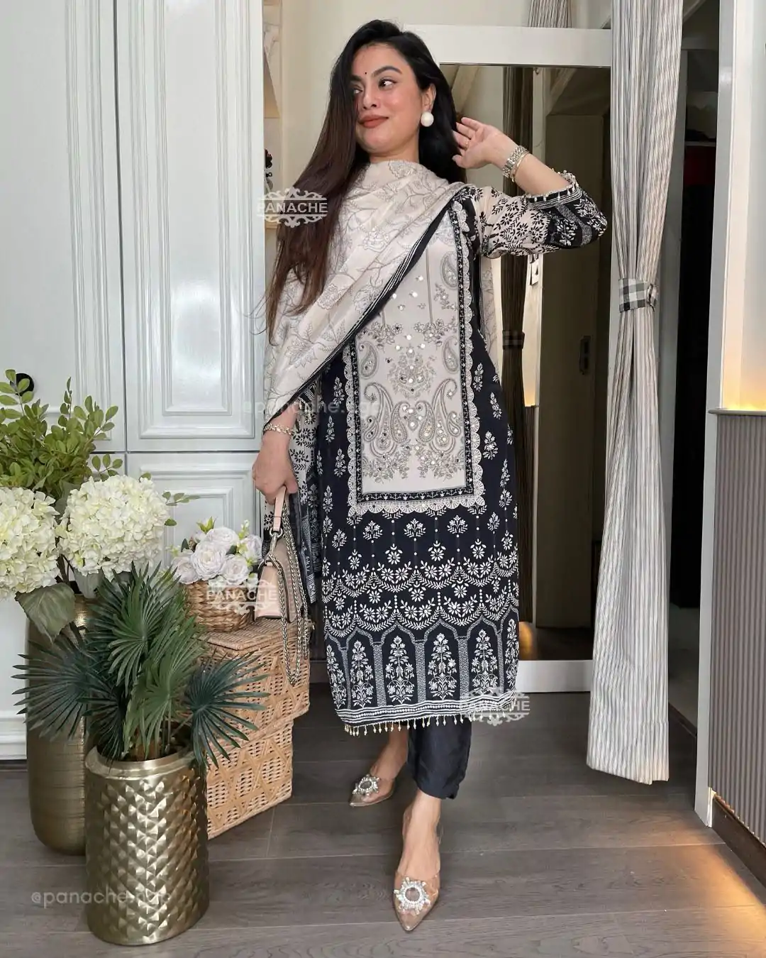 BE 337 White Color Chinon Printed Mirror Work Salwar Suit Casual, Wedding, Festive, Events . Expected Delivery  4-6 Working Days @1799/- only      | Jump Suits, Salwar suit, Designer Suits, Casual Suits, Creative suits, Palazzo Suits, Party Wear Suits, Patiala Suits, Straight Suits