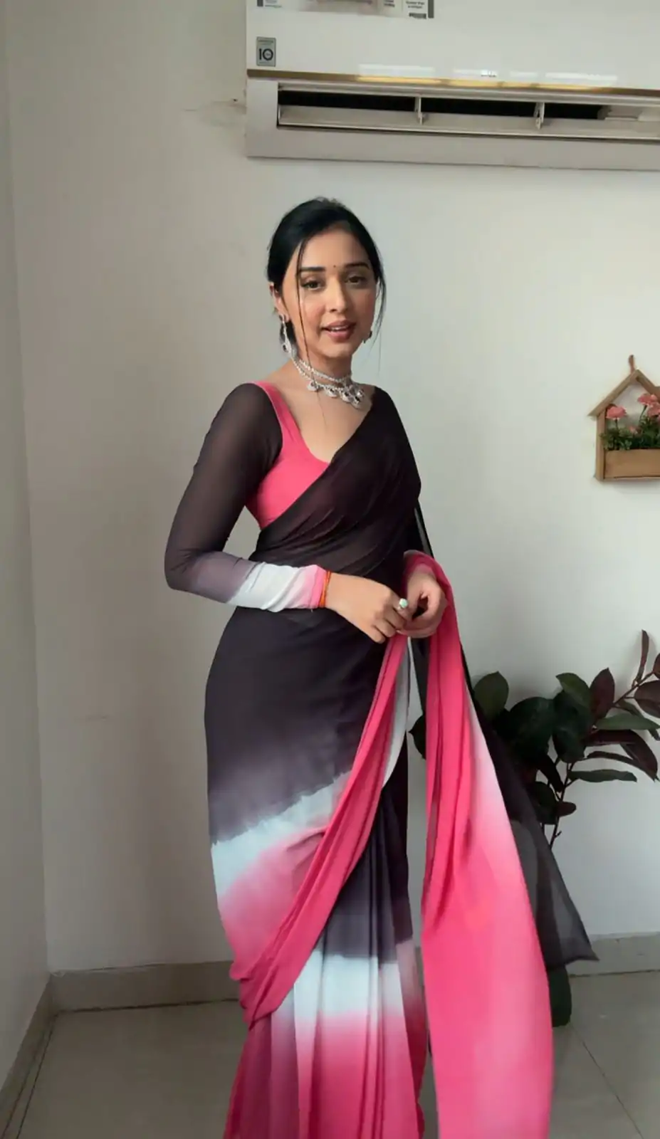 SC 235 Black Pink Color Soft Georgette Silk Ready To Wear Saree Casual, Wedding, Festive, Events . Expected Delivery  4-6 Working Days @1549/- only                                                                                                                                             | Sarees, Bollywood Sarees, Creative Sarees, Designer Sarees, Embroidered Sarees, Ethnic Saree, Modern Digital sarees, Party Wear Sarees