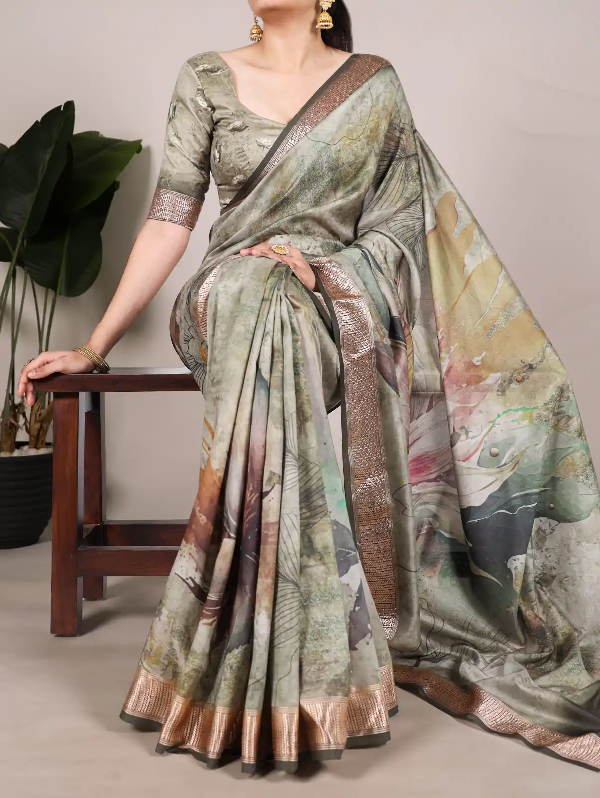 YNF 7019 Brown Color Tushar Silk With Viscose Border Printed Saree Casual, Wedding, Festive, Events . Expected Delivery  4-6 Working Days @1699/- only                                                                                                                                           | Sarees, Bollywood Sarees, Creative Sarees, Designer Sarees, Embroidered Sarees, Ethnic Saree, Modern Digital sarees, Party Wear Sarees