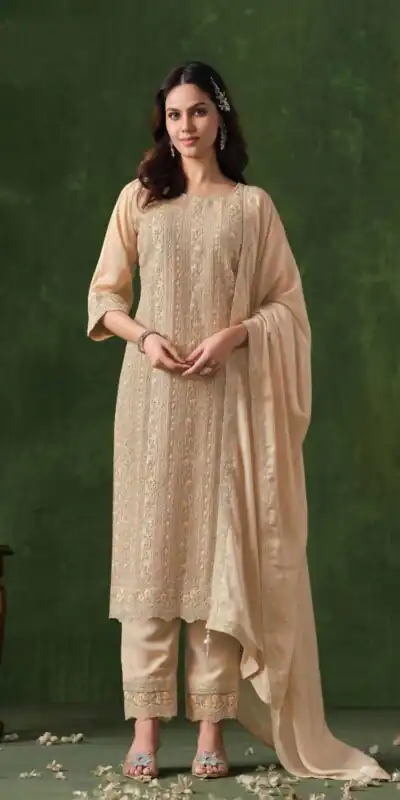 FC 6021 Cream Color Rangoli Coding Sequence Work Salwar Suit Casual, Wedding, Party, Festive, Events Etc.4-6 Working Days@ 2699/-only | Jump Suits, Salwar suit, Designer Suits, Casual Suits, Creative suits, Palazzo Suits, Party Wear Suits, Patiala Suits, Straight Suits