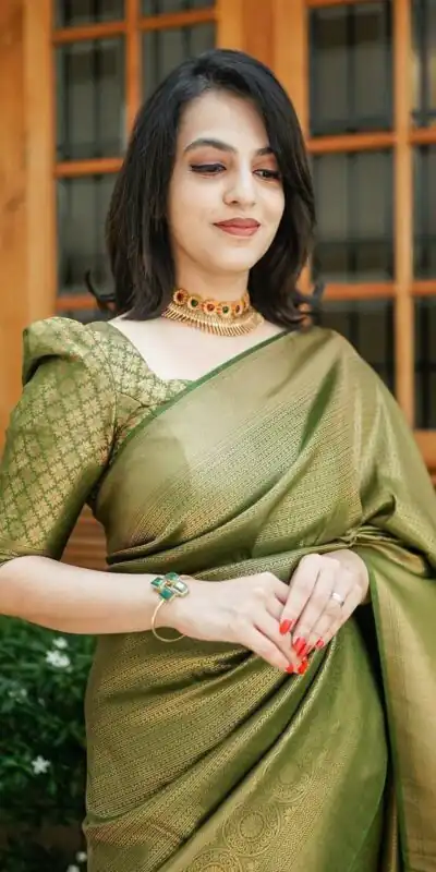 KP 4074 Mehndi Color Lichi Silk Jacquard Work On All Over Saree Casual, Wedding, Festive, Events . Expected Delivery  4-6 Working Days @1399/- only                                                                                                                                           | Sarees, Bollywood Sarees, Creative Sarees, Designer Sarees, Embroidered Sarees, Ethnic Saree, Modern Digital sarees, Party Wear Sarees