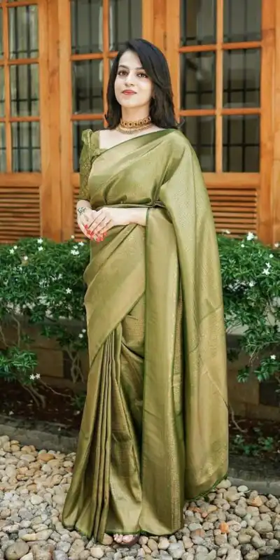 KP 4074 Mehndi Color Lichi Silk Jacquard Work On All Over Saree Casual, Wedding, Festive, Events . Expected Delivery  4-6 Working Days @1399/- only                                                                                                                                           | Sarees, Bollywood Sarees, Creative Sarees, Designer Sarees, Embroidered Sarees, Ethnic Saree, Modern Digital sarees, Party Wear Sarees