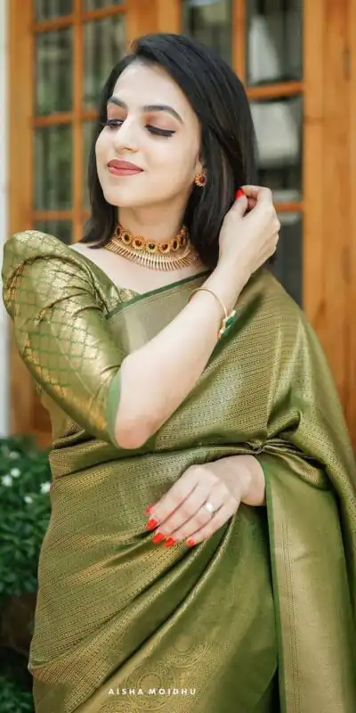 KP 4074 Mehndi Color Lichi Silk Jacquard Work On All Over Saree Casual, Wedding, Festive, Events . Expected Delivery  4-6 Working Days @1399/- only                                                                                                                                           | Sarees, Bollywood Sarees, Creative Sarees, Designer Sarees, Embroidered Sarees, Ethnic Saree, Modern Digital sarees, Party Wear Sarees