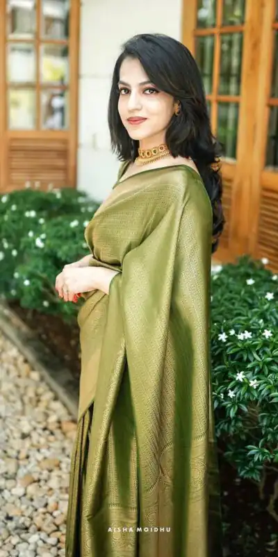 KP 4074 Mehndi Color Lichi Silk Jacquard Work On All Over Saree Casual, Wedding, Festive, Events . Expected Delivery  4-6 Working Days @1399/- only                                                                                                                                           | Sarees, Bollywood Sarees, Creative Sarees, Designer Sarees, Embroidered Sarees, Ethnic Saree, Modern Digital sarees, Party Wear Sarees