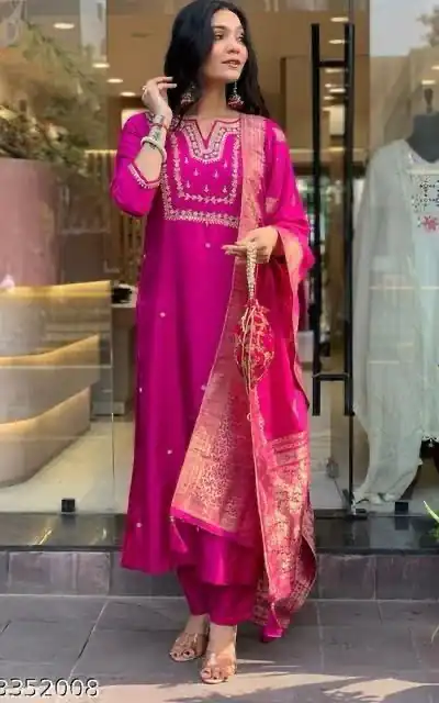 MF 749 Rani pink Color Roman Silk Coding Work Salwar Suit Casual, Wedding, Party, Festive, Events Etc.4-6 Working Days@ 1699/-only | Jump Suits, Salwar suit, Designer Suits, Casual Suits, Creative suits, Palazzo Suits, Party Wear Suits, Patiala Suits, Straight Suits